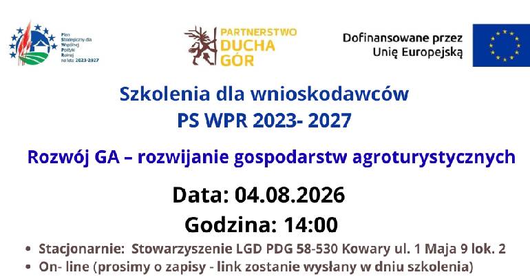 Szkolenie dla wnioskodawców - nabór dot. rozwijania gospodarstw agroturystycznych