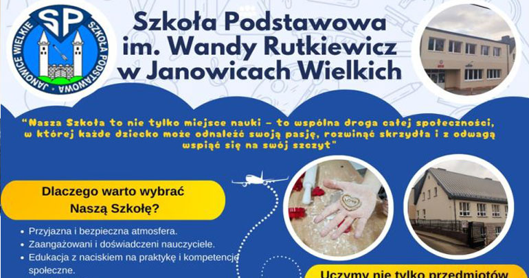 Szkoła Podstawowa im. Wandy Rutkiewicz w Janowicach Wielkich zaprasza na Dzień Otwarty 