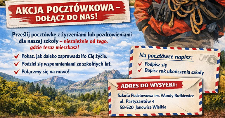 Pocztówki z całego świata na 80-lecie Szkoły Podstawowej w Janowicach Wielkich 