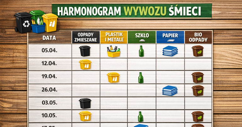Harmonogram odbioru odpadów - kwiecień-wrzesień 2026